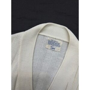 Vintage Sears Women's Cream Knit Cardigan Open Front Pockets Sweater Size Small